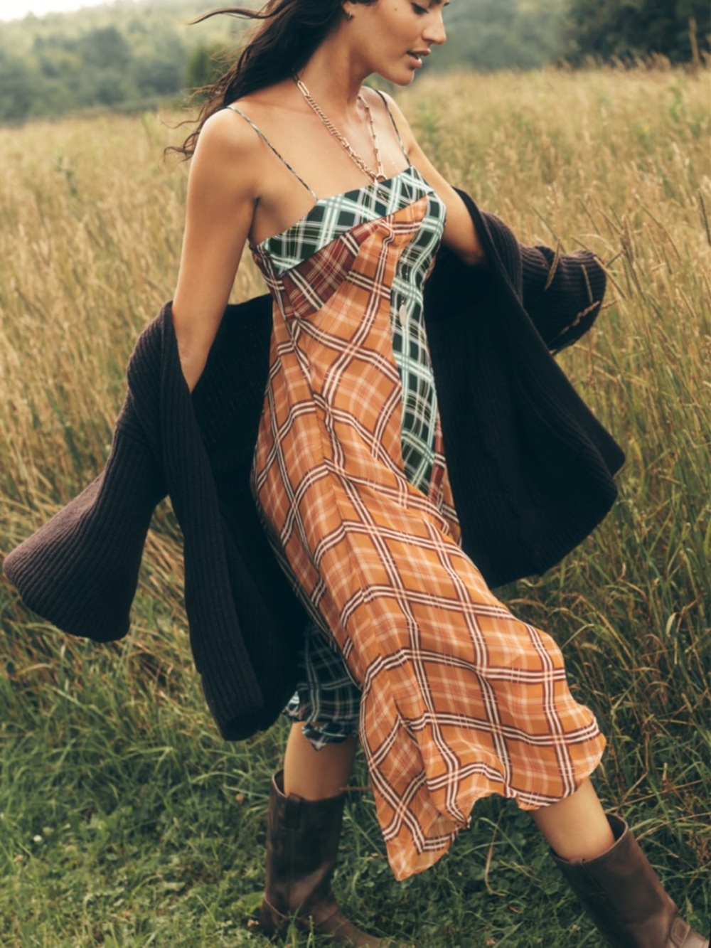 NWT Maeve Sleeveless Asymmetric Plaid Mix Midi Dress